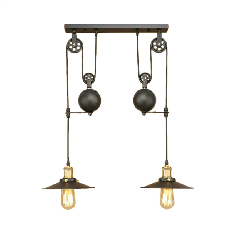 Wrought Iron Pendant Light Fixture With Black Finish - Antique Style Ceiling For Living Room (2
