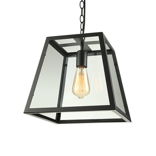Industrial Trapezoid Pendant Light With Clear Glass & Black Finish 7’/12’ Wide