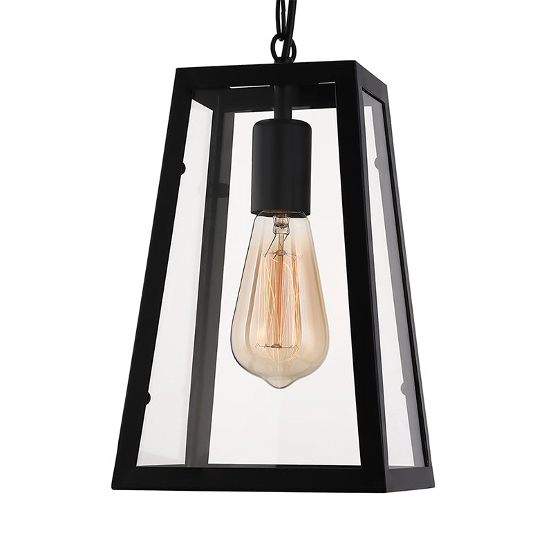 Industrial Trapezoid Pendant Light With Clear Glass & Black Finish 7’/12’ Wide
