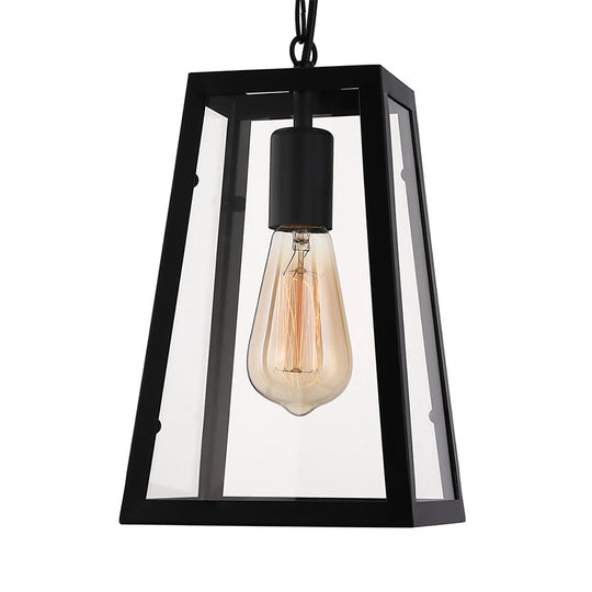 Industrial Trapezoid Pendant Light With Clear Glass & Black Finish 7’/12’ Wide