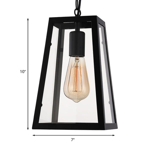 Industrial Trapezoid Pendant Light With Clear Glass & Black Finish 7’/12’ Wide