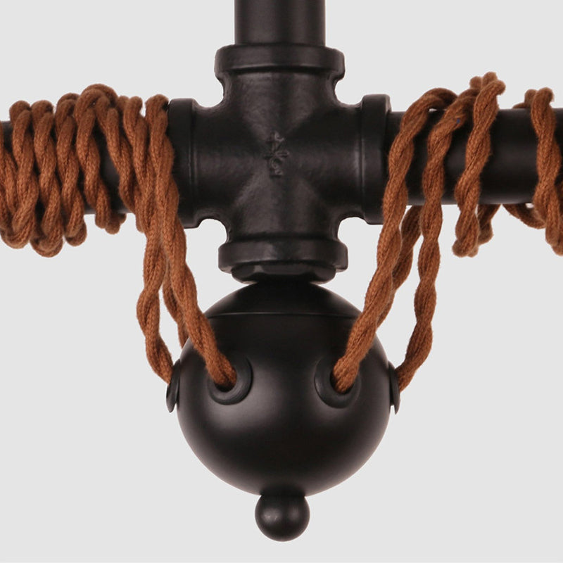 Vintage 6-Light Tubing Pendant Lamp Black Finish With Hanging Bulb - Indoor Ceiling Light Fixture