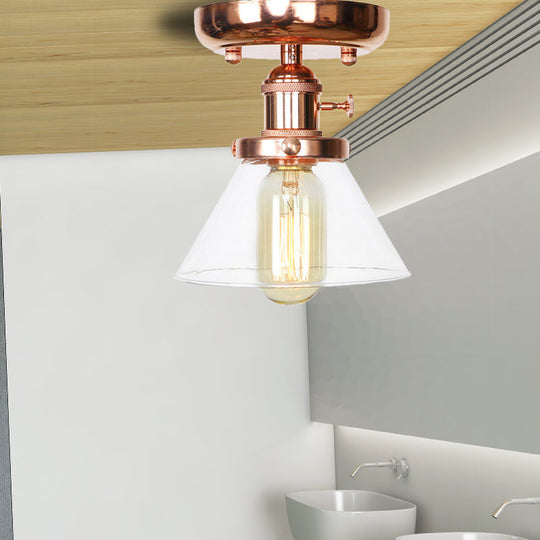 Semi Flush Mount Industrial Ceiling Light Fixture With Globe/Wide Flare/Diamond Design And