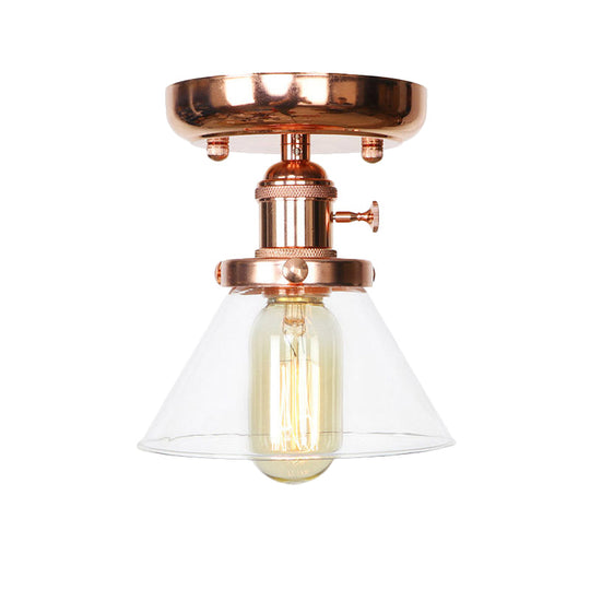Semi Flush Mount Industrial Ceiling Light Fixture With Globe/Wide Flare/Diamond Design And