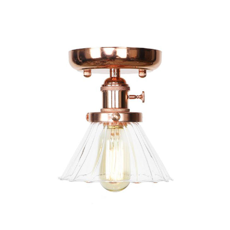 Industrial Globe/Wide Flare/Diamond Ceiling Light Fixture With Clear/Amber Glass Shade
