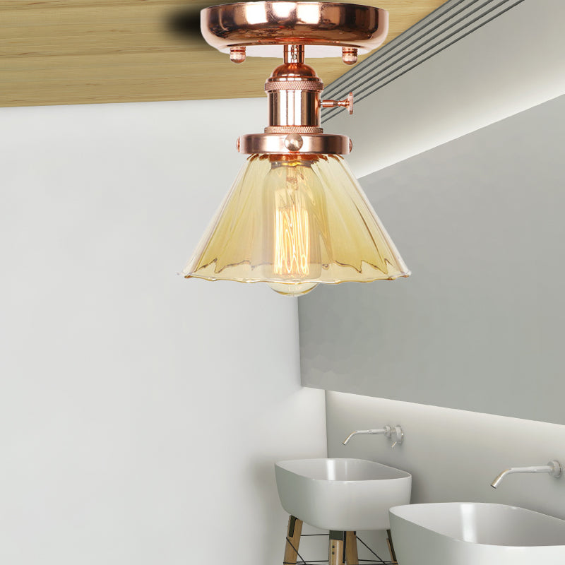 Semi Flush Mount Industrial Ceiling Light Fixture With Globe/Wide Flare/Diamond Design And