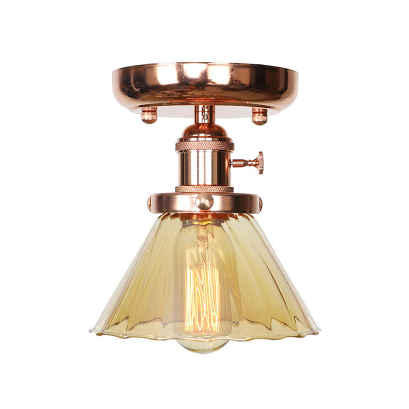 Semi Flush Mount Industrial Ceiling Light Fixture With Globe/Wide Flare/Diamond Design And
