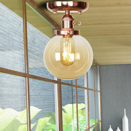 Semi Flush Mount Industrial Ceiling Light Fixture With Globe/Wide Flare/Diamond Design And