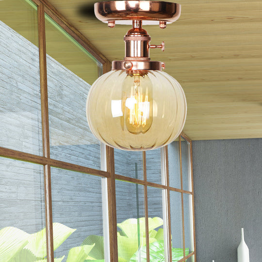 Semi Flush Mount Industrial Ceiling Light Fixture With Globe/Wide Flare/Diamond Design And