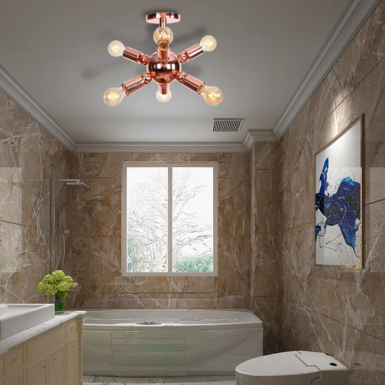 Vintage Copper Finish 6/9 Lights Starburst Semi Flush Ceiling Light For Bedroom 6 /