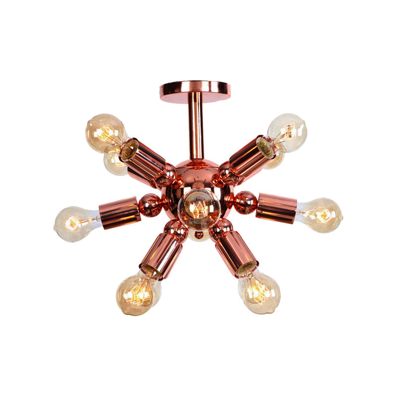 Vintage Copper Finish 6/9 Lights Starburst Semi Flush Ceiling Light For Bedroom