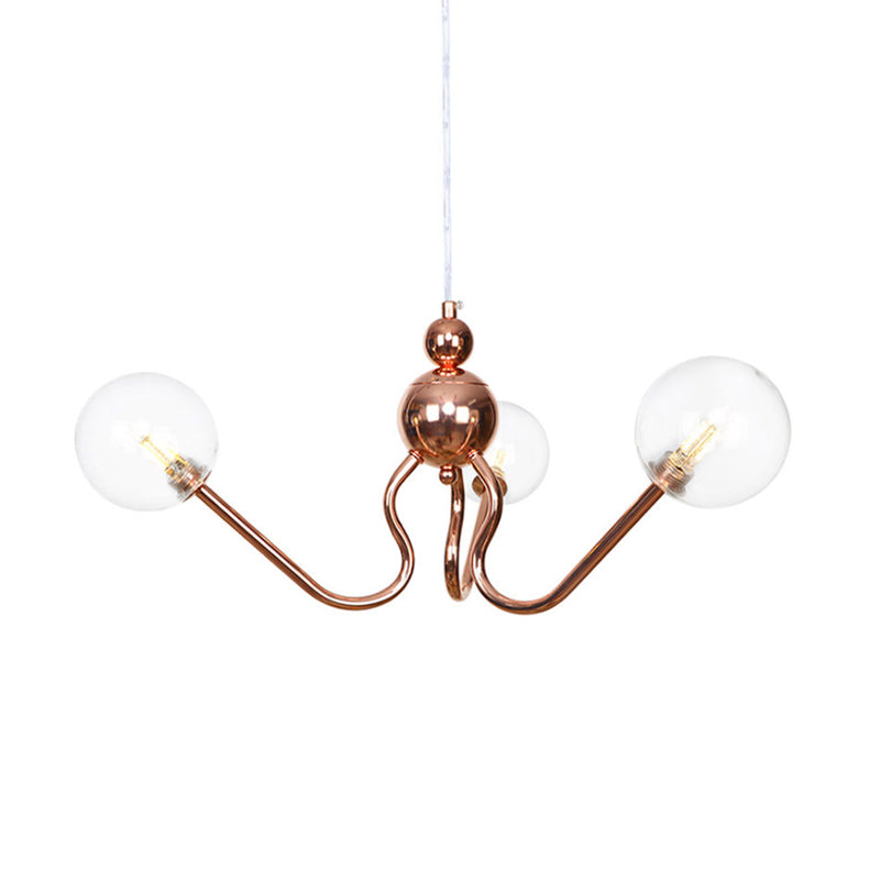 Industrial Copper 3-Light Chandelier With Clear/Amber Glass Globes Dining Room Pendant Fixture