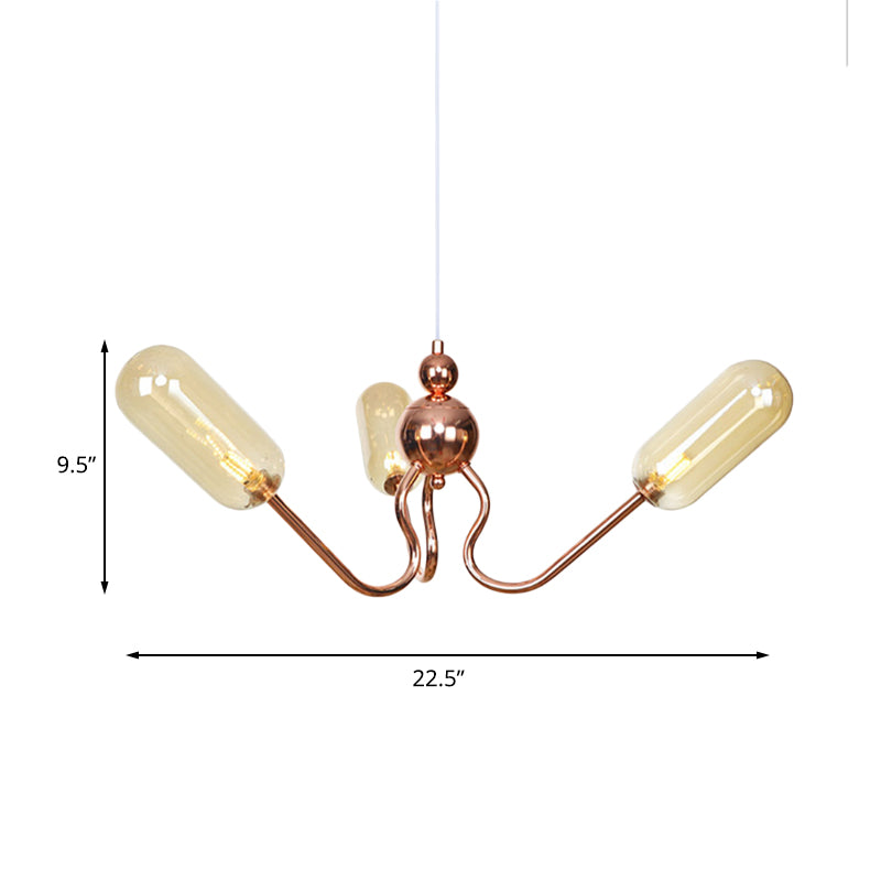 Industrial Copper 3-Light Chandelier With Clear/Amber Glass Globes Dining Room Pendant Fixture