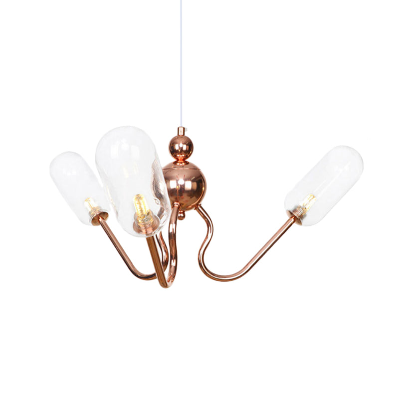 Industrial Copper 3-Light Chandelier With Clear/Amber Glass Globes Dining Room Pendant Fixture