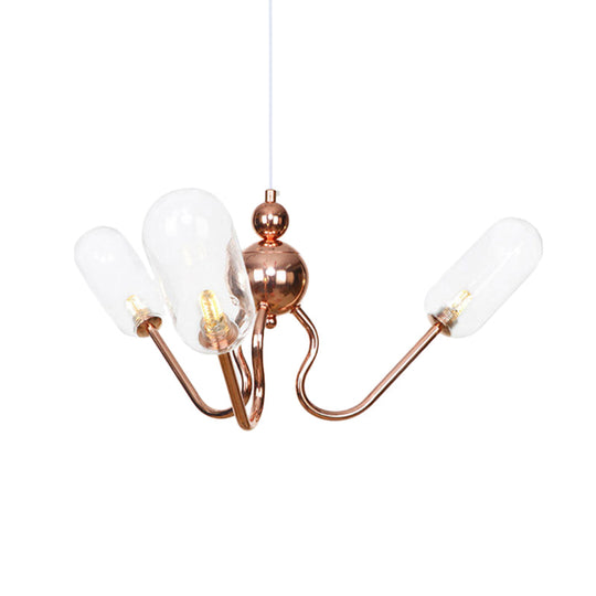 Industrial Copper 3-Light Chandelier With Clear/Amber Glass Globes Dining Room Pendant Fixture