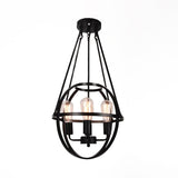 Industrial Black Metal Chandelier With Cage Shade - 4 Light Heads For Living Room