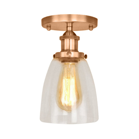 Semi Flush Mount Clear Glass Cone Industrial Ceiling Light Fixture With One Bulb In
