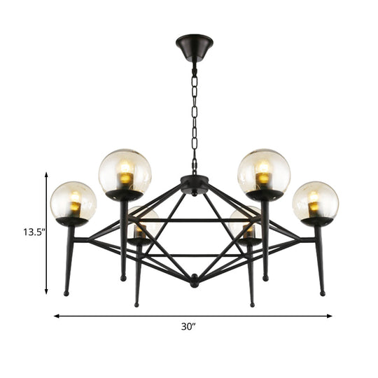 Industrial Pendant Light With Clear Glass Globe Shade - 6/8-Bulb Ceiling Lamp For Dining Room