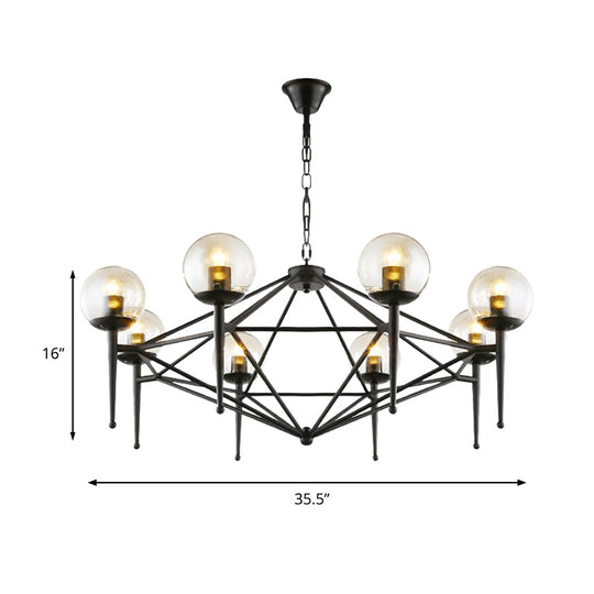 Industrial Pendant Light With Clear Glass Globe Shade - 6/8-Bulb Ceiling Lamp For Dining Room