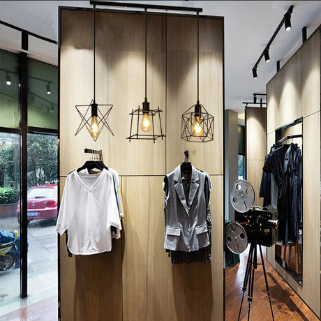 Vintage Black Wire Frame Pendant Lamp With 3 Unique Shades: Ideal Coffee Shop Lighting Fixture /