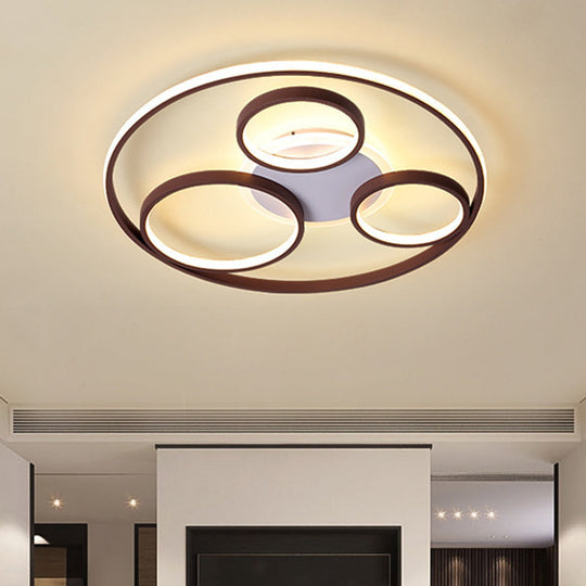 Modern Metal Ceiling Light Fixture - 24.5’/30.5’ W Rings Led Flushmount Brown Warm/White /
