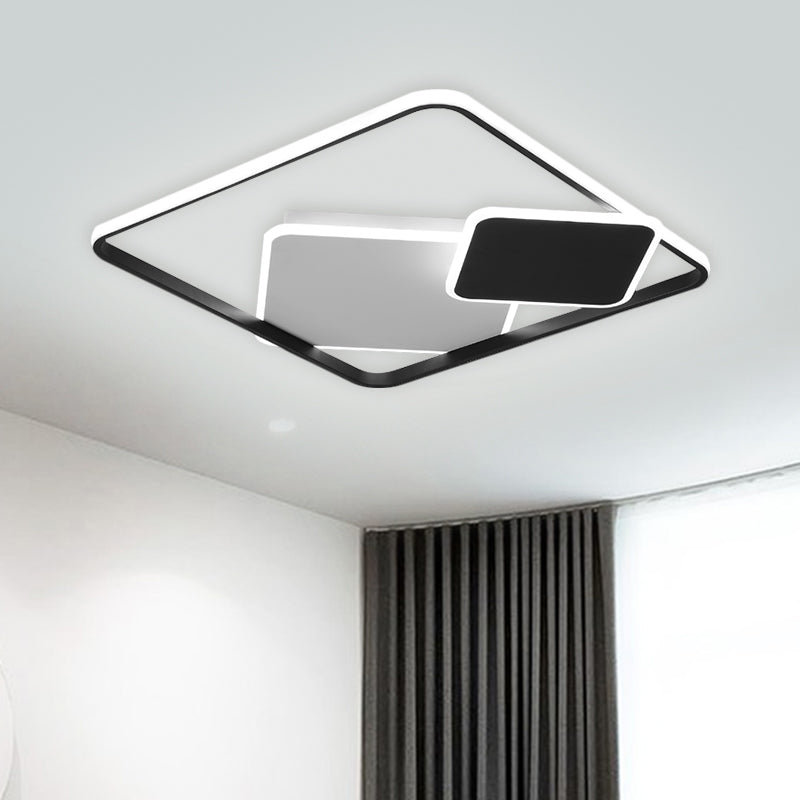 Minimalist Square Metal Led Flush Mount Light In Black 16.5’/20.5’ Wide - Customizable 7 Days /