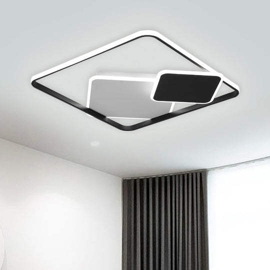 Minimalist Square Metal Led Flush Mount Light In Black 16.5/20.5 Wide - Customizable 7 Days / 16.5