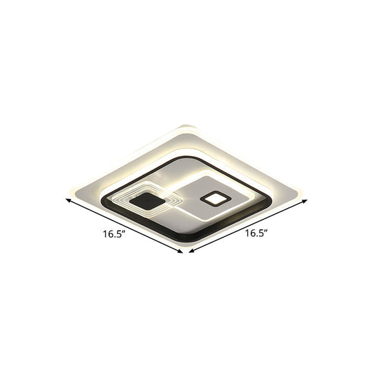 Led Minimalist Black Flush Mount Ceiling Lamp With Metal Rectangle Shade Warm/White Light Options