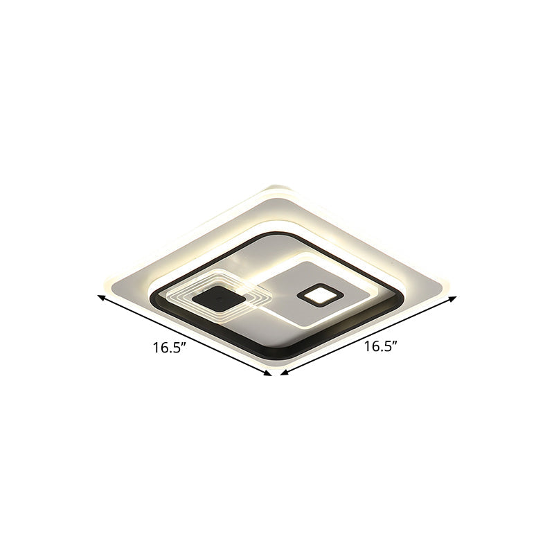 Led Minimalist Black Flush Mount Ceiling Lamp With Metal Rectangle Shade Warm/White Light Options