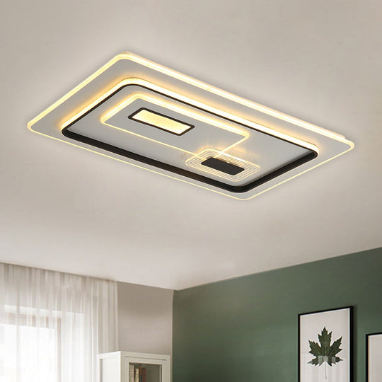Led Minimalist Black Flush Mount Ceiling Lamp With Metal Rectangle Shade Warm/White Light Options