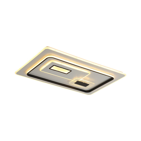 Led Minimalist Black Flush Mount Ceiling Lamp With Metal Rectangle Shade Warm/White Light Options