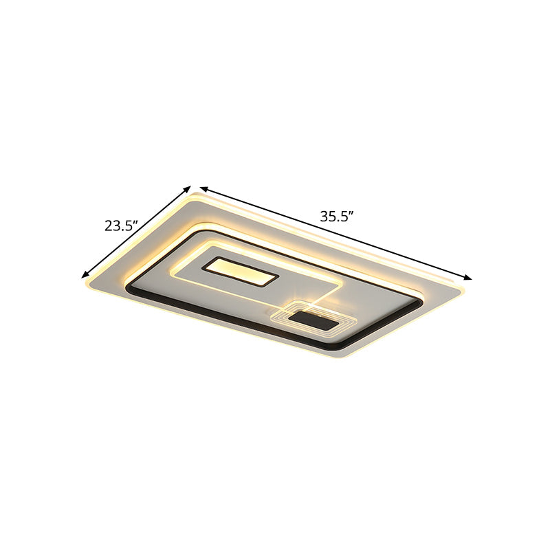 Led Minimalist Black Flush Mount Ceiling Lamp With Metal Rectangle Shade Warm/White Light Options