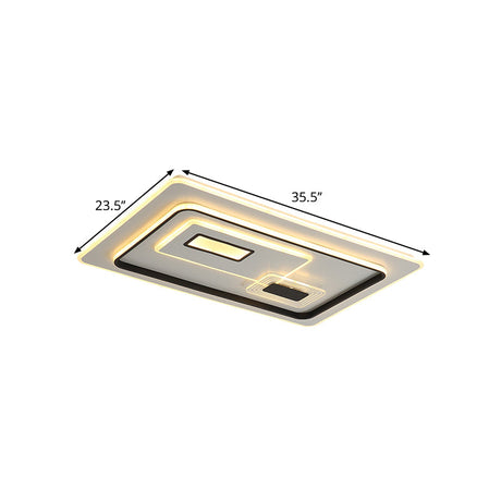 Led Minimalist Black Flush Mount Ceiling Lamp With Metal Rectangle Shade Warm/White Light Options