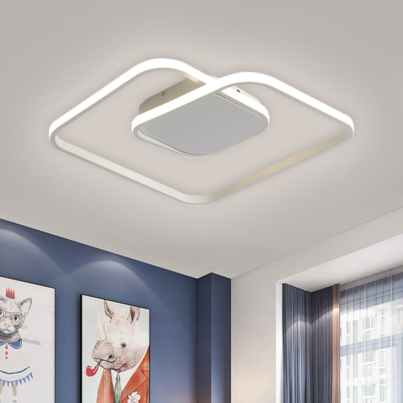 Sleek Metallic Square Led Ceiling Flush Mount Light In Black/White/Gold Shades With Warm/White/3