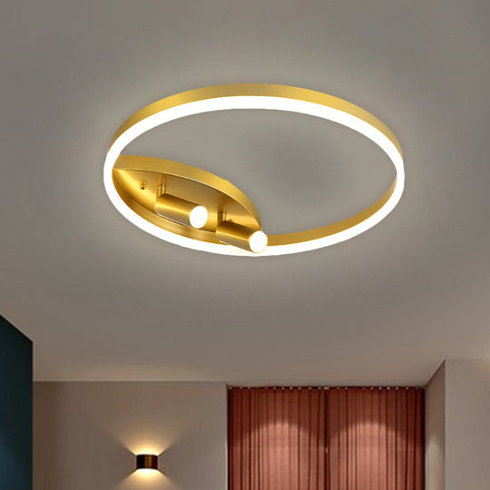Gold Flush Mount Led Ceiling Spotlight In Warm/White Light For Bedroom 16/19.5 W Metal Round Design