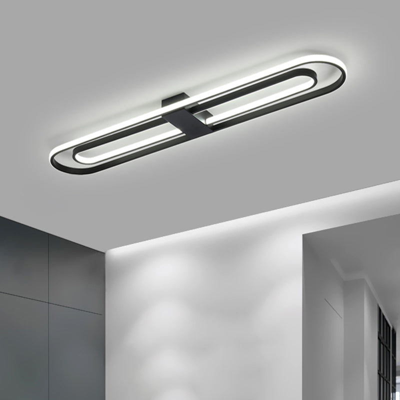 Black Dual Rectangle Led Flush Ceiling Light Modern Metallic Mount Fixture 16’/23.5’/31.5’