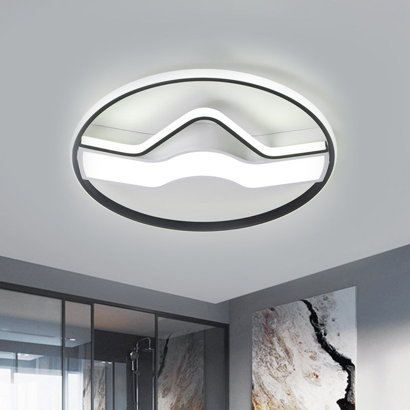 Minimalist Led Restaurant Ceiling Lamp: Round Metallic Shade 16’/19.5’ Wide Flush Mount Black / 16’