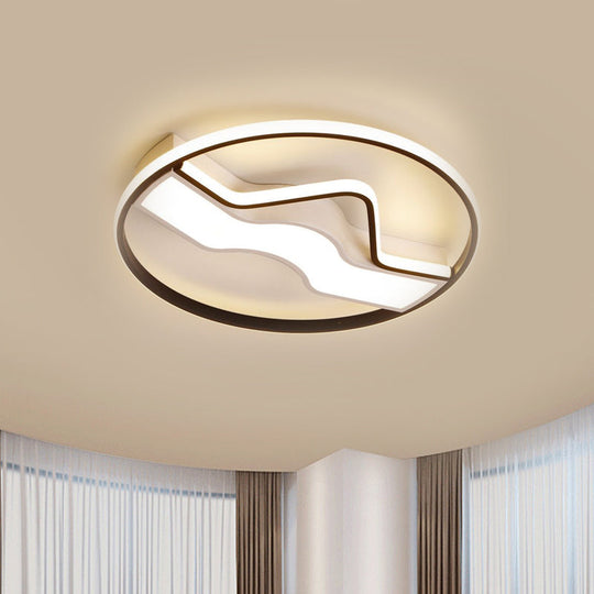 Minimalist Led Restaurant Ceiling Lamp: Round Metallic Shade 16’/19.5’ Wide Flush Mount Black
