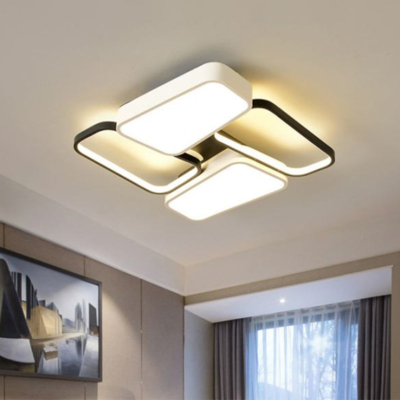Modernistic Trapezoid Led Ceiling Flush Mount In Black - White Metallic Finish With Warm/White/3