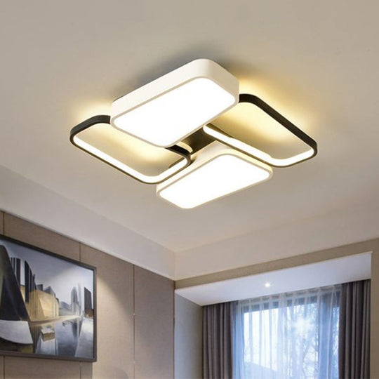 Modernistic Trapezoid Led Ceiling Flush Mount In Black - White Metallic Finish With Warm/White/3