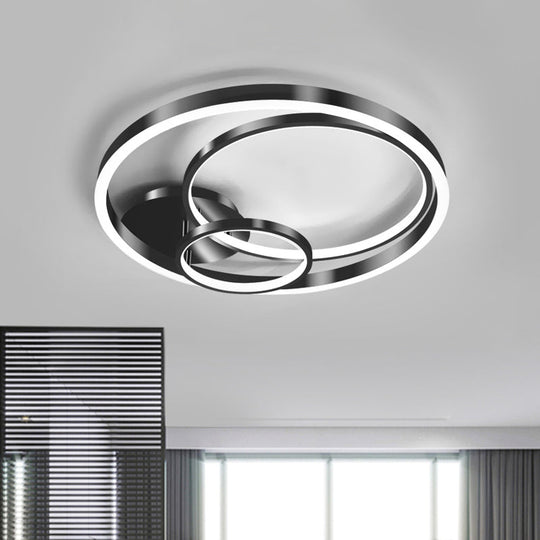 Contemporary Led Black Flush Ceiling Light - 18’/21.5’ Wide Rings Semi Design For Bedroom