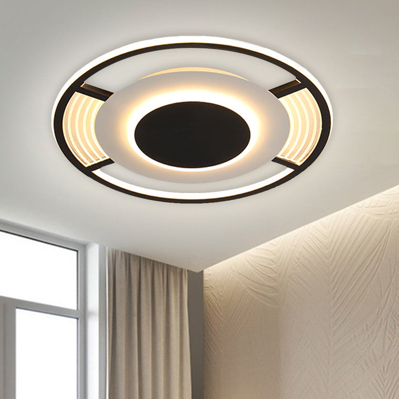 Modern Led Acrylic Round Close To Ceiling Lamp In Black/Gold - Flush Mount With 3 Color Light