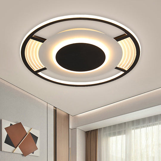 Modern Led Acrylic Round Close To Ceiling Lamp In Black/Gold - Flush Mount With 3 Color Light