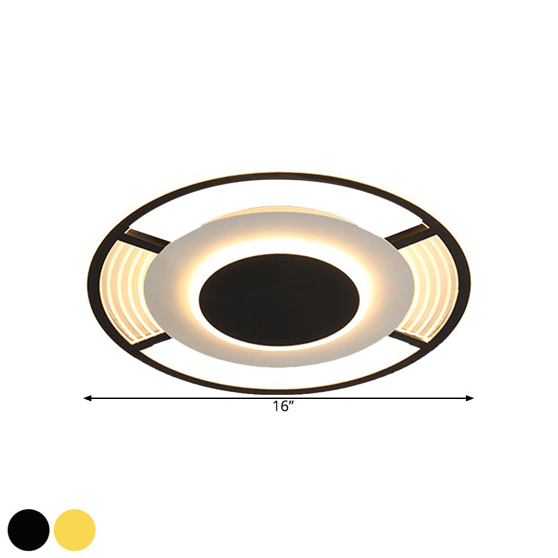 Modern Led Acrylic Round Close To Ceiling Lamp In Black/Gold - Flush Mount With 3 Color Light