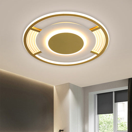 Modern Led Acrylic Round Close To Ceiling Lamp In Black/Gold - Flush Mount With 3 Color Light