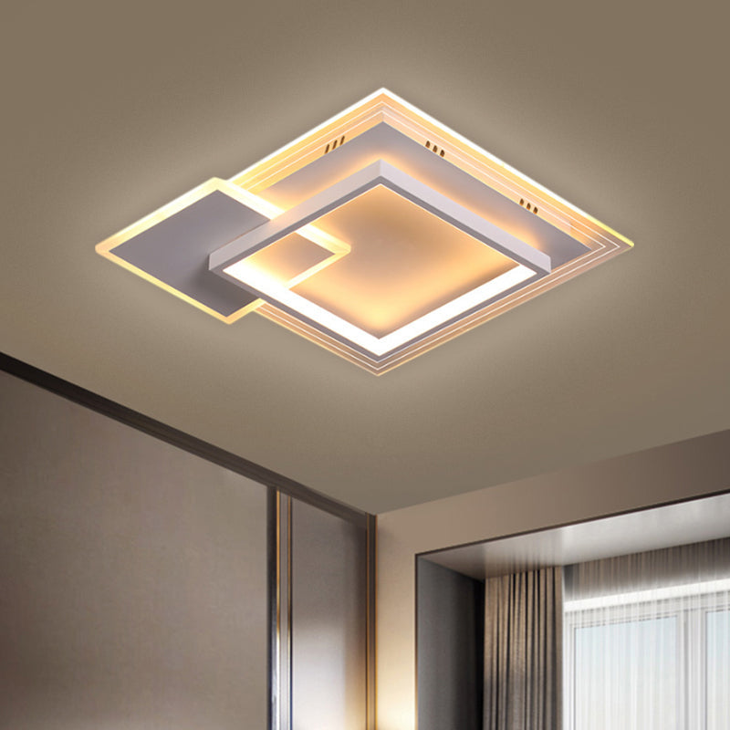 Contemporary Led White Ceiling Light With Warm/White - Metal Square Flushmount 16.5’/20.5