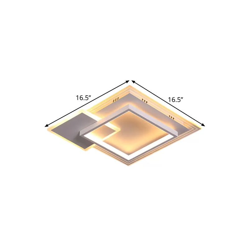 Contemporary Led White Ceiling Light With Warm/White - Metal Square Flushmount 16.5/20.5