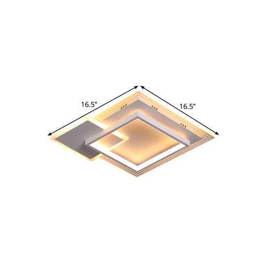 Contemporary Led White Ceiling Light With Warm/White - Metal Square Flushmount 16.5/20.5
