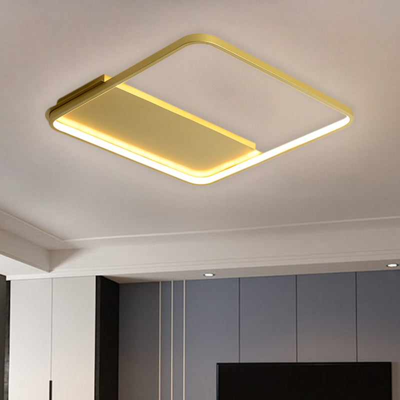 18’/21.5’ Gold Square Led Bedroom Ceiling Lamp - Modern Semi Mount Light With Warm/White