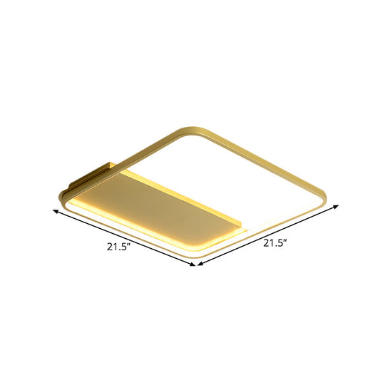 18’/21.5’ Gold Square Led Bedroom Ceiling Lamp - Modern Semi Mount Light With Warm/White